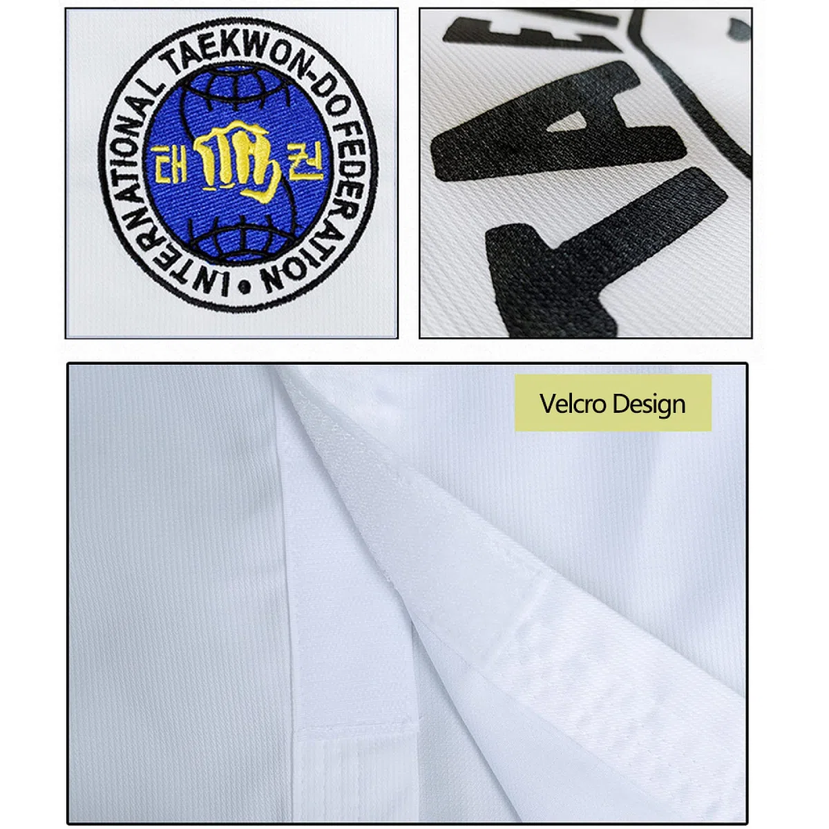 ITF Taekwondo Uniform Kinder Erwachsene Gestreifter Stoff Karate Gi Judo Anzug für Wettkampf und Training,White-160