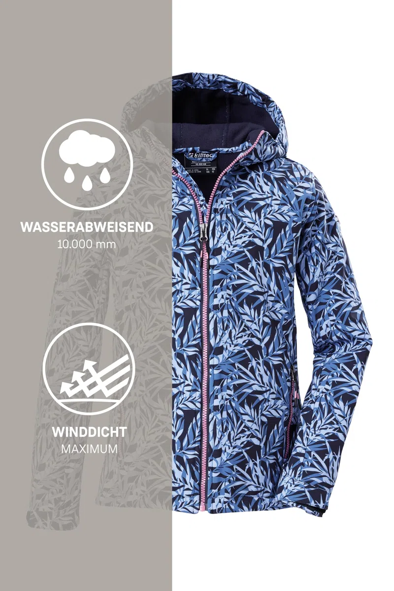 killtec Mädchen Softshelljacke/Outdoorjacke mit Kapuze Mädchen Softshelljacke Print, dunkelnavy, 140, 43200-000
