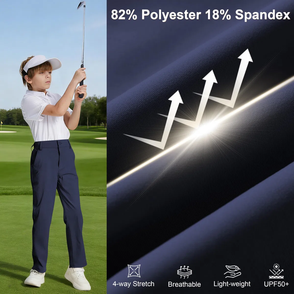 Dreammonkey Golfhose für Kleinkinder bis Jugendliche, Jungen, schnell trocknend, Stretch, Performance-Hose, Schuluniform, flache Vorderhose