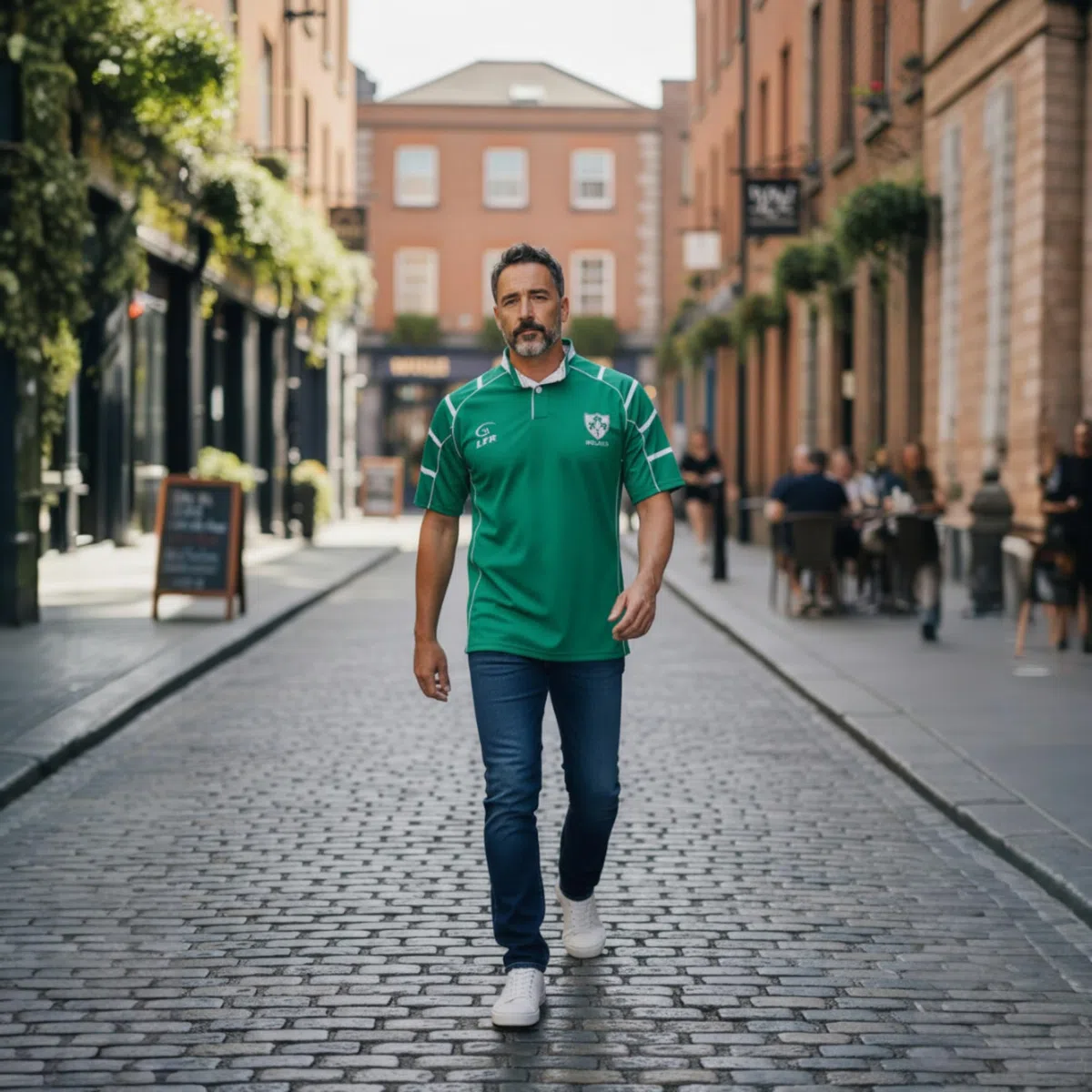 Malham USA Irland Rugby-Trikot, besticktes Kleeblatt-Wappen, atmungsaktives Kurzarm-Shirt