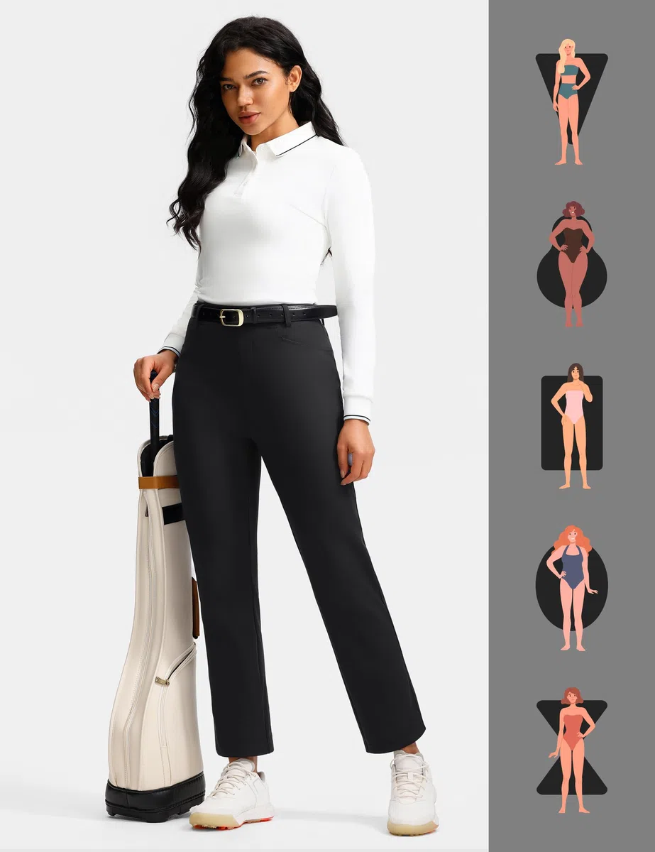 ISEEGZ Fleece-gefütterte Damen-Hose, Stretch-Reisehose mit Reißverschlusstaschen, schmal, elegant, Golf, Business, Arbeit, Freizeithose