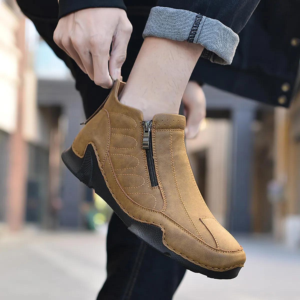 Freizeitschuhe Herren Ohne Schnürung, Leichte Sommerschuhe Herren, Arbeitsschuhe Seitlicher Reißverschluss Schlupfschuhe Bequeme Straßenlaufschuhe Freizeit Sportschuhe Sportlich Outdoorschuhe
