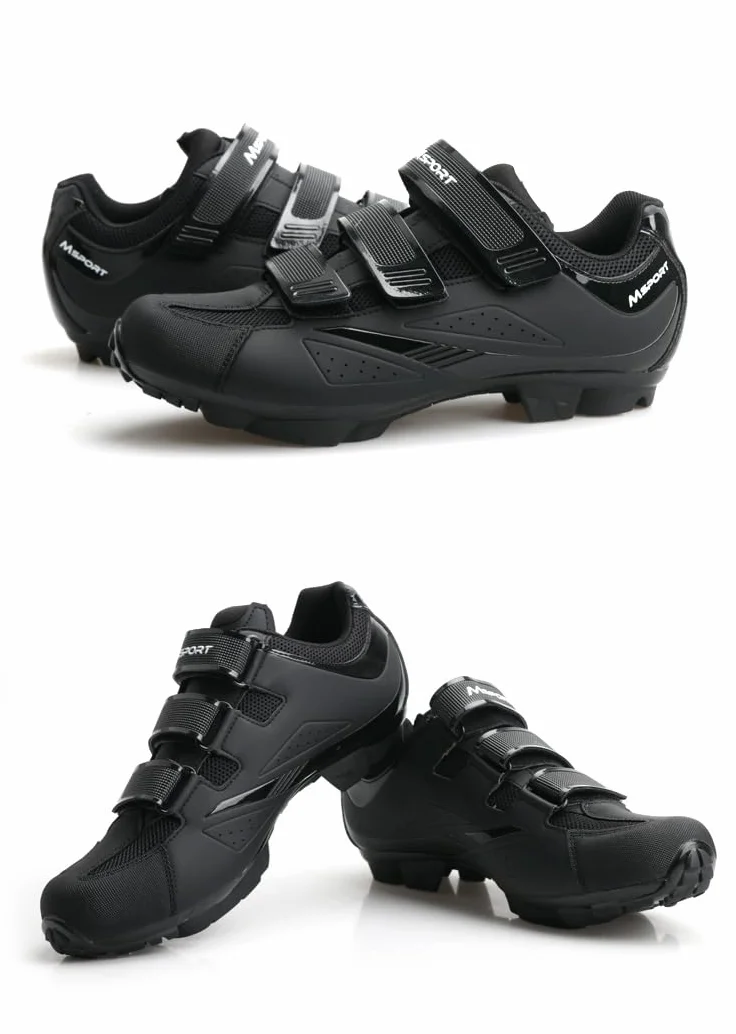 Msport MTB Schuhe Herren/Damen – Atmungsaktive, rutschfeste Fahrradschuhe, Kompatibel mit SPD-Systempedalen für Mountainbike & Indoor-Cycling - Schwarz 44 EU