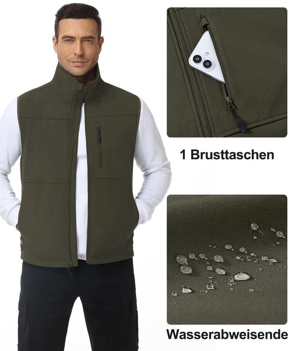 Huayuzh Weste Herren Outdoor Ärmellose Softshell Wasserdichte Winddichte Jacke Bodywarmer Fleece Innenseite Wandern Golf
