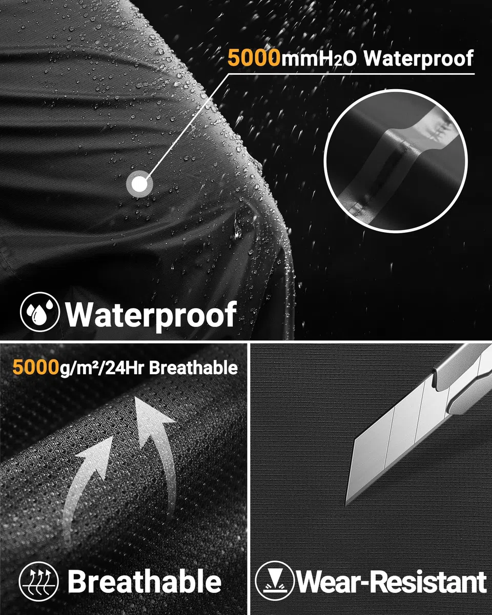 33,000ft Regenhose Herren Wasserdicht Full Zip Wanderhose, Atmungsaktiv 2-Lagen Überziehhose Fahrrad Hose, Winddicht Outdoorhose Funktionshose Schwarz XXL Kurz