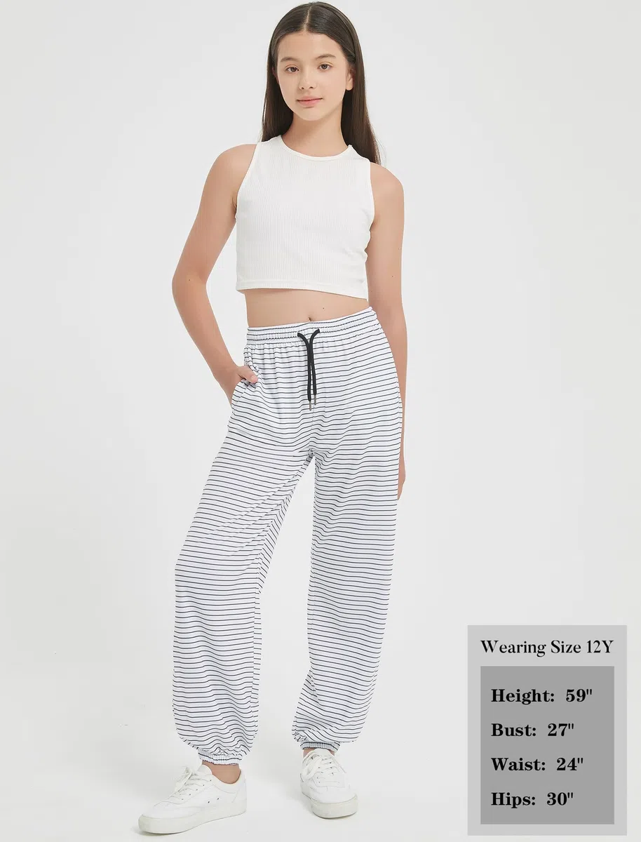 EXARUS 3er-Pack Mädchen-Jogginghose, niedlich, Baggy-Tween, trendige Kleidung, Teenager, adrett, mit Taschen