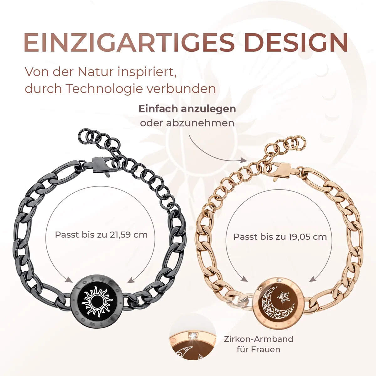 TOTWOO Intelligente Partnerarmbänder für Fernbeziehungen mit App-gesteuerter 1:1-Bluetooth-Kopplung – Romantisches Geschenk mit Leuchten und Vibration bei Berührung, gefertigt aus 316 Edelstahl