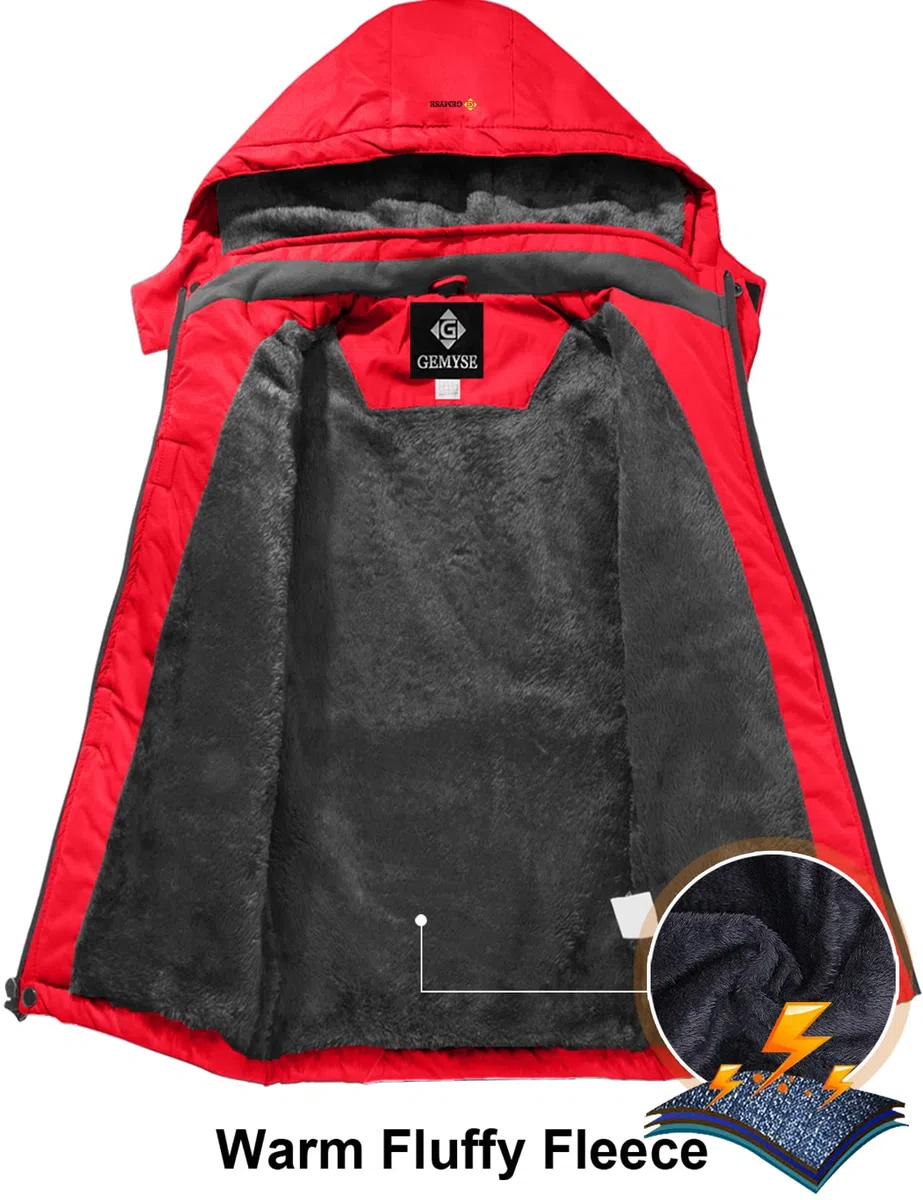 GEMYSE Jungen Skijacke Winter Wasserdicht Winddicht mit Kapuze Outdoor Regenjacke Fleecejacke