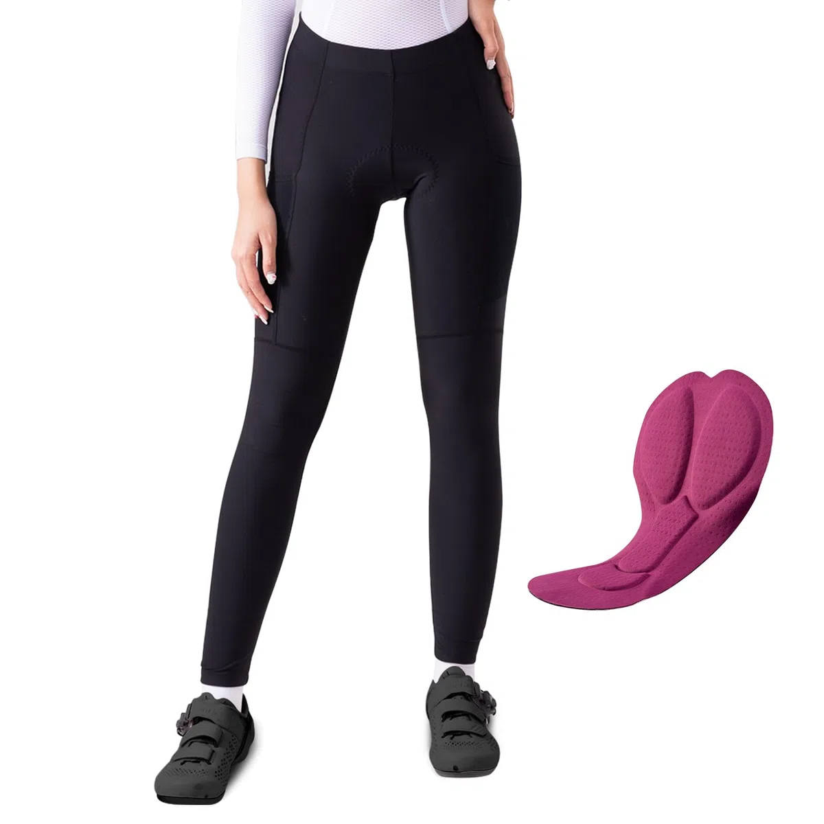 ROCKBROS TVI Winter Fahrradhose Damen Gepolstert Lang, Elastische Radhose Atmungsaktive Dehnbare Fahrradrennrad Hose Woman Sitzpolster GepräGtes Stoff