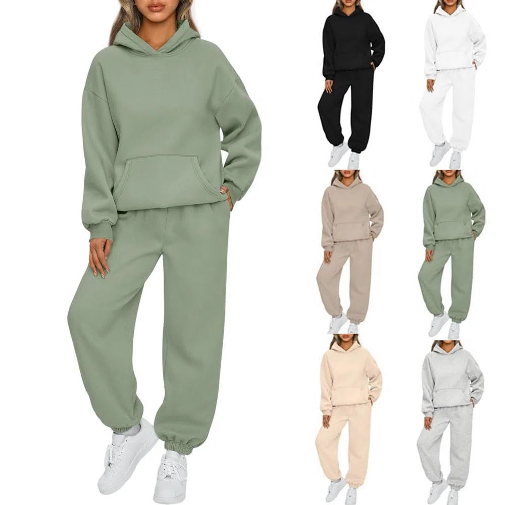 Earnmore Damen Hausanzug mit Kapuze 2 Teile, Damen Jogginganzug Set Sweatshirt mit Hose Elegant Freizeitanzug,Sport Hosenanzug Langarm Hoodie Hausanzug