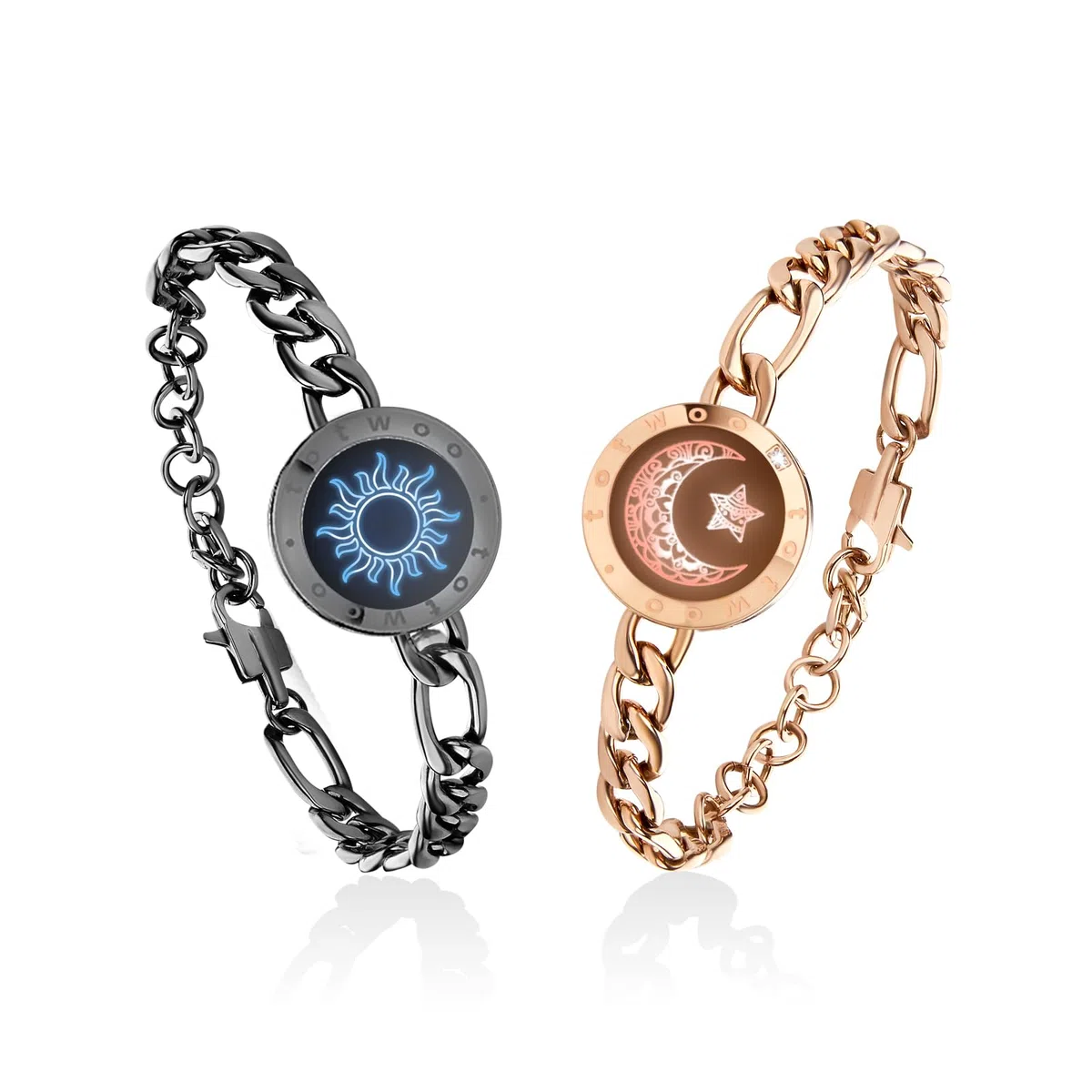 TOTWOO Intelligente Partnerarmbänder für Fernbeziehungen mit App-gesteuerter 1:1-Bluetooth-Kopplung – Romantisches Geschenk mit Leuchten und Vibration bei Berührung, gefertigt aus 316 Edelstahl