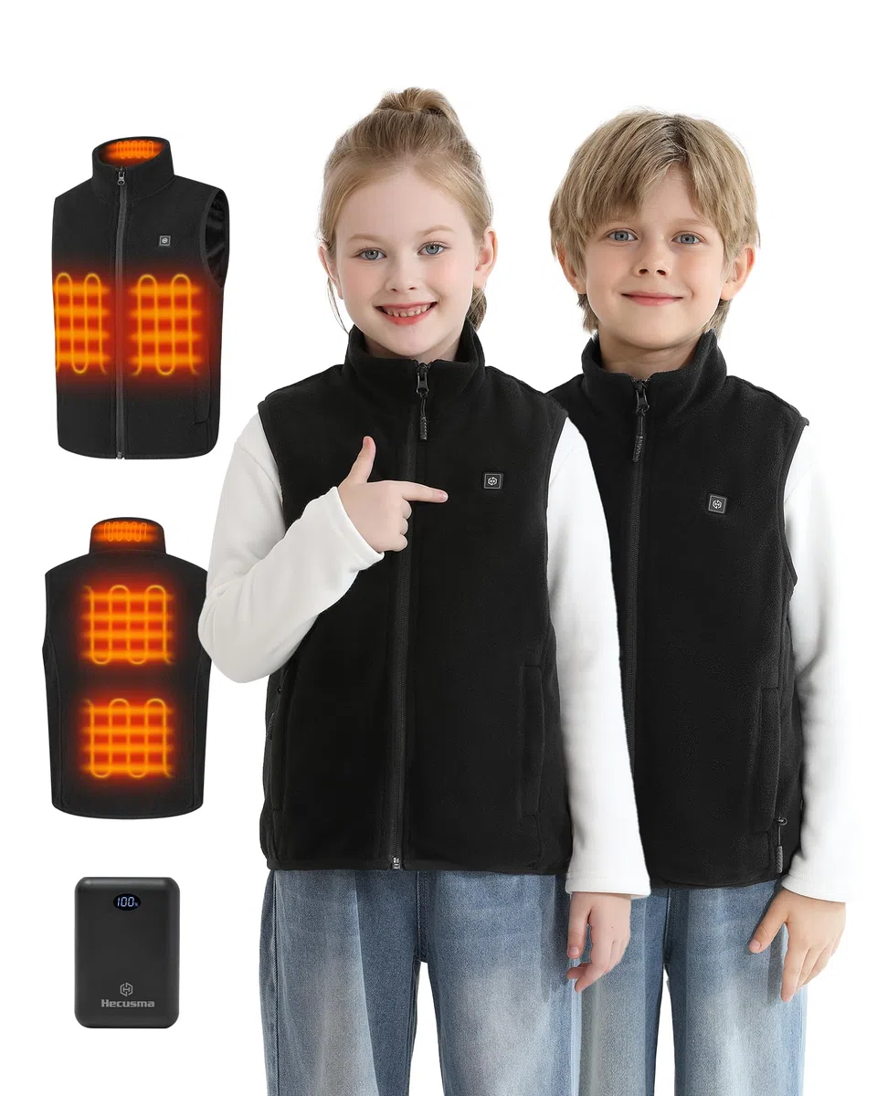 Unisex Fleece Heizweste Kinder mit powerbank 12000 mAh 7.4 V, Beheizbare Weste Kinder mit 5 Heizzone, Heizweste Jungen und Mädchen für Winter Outdoor-Oberteil Leichte - XL