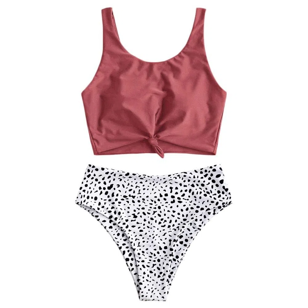 ZAFUL Damen Zweiteiliger Tankini, gepolsterter Bikini mit Blumenmuster Schnür-Tankini Oberteil hochtaillierte Shorts Badeanzug