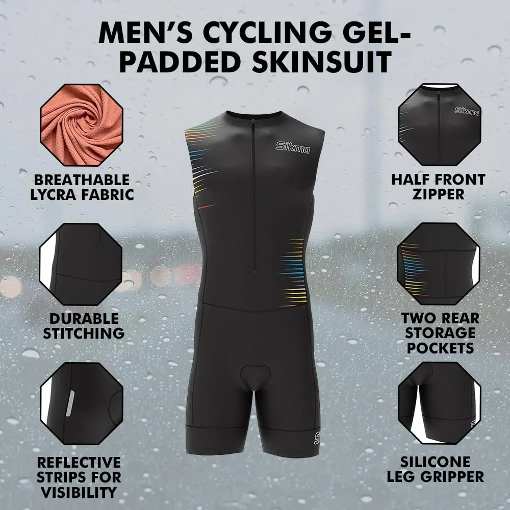 Herren Fahrrad-Skinsuit Gel gepolstert Einteiler Trisuit Bike Top kurzes Sublimiertes Design