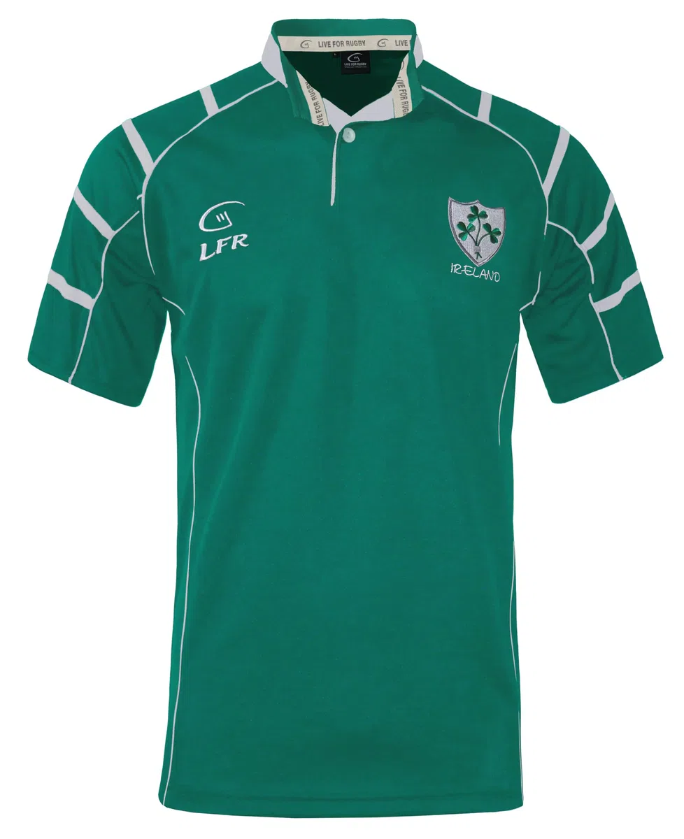 Malham USA Irland Rugby-Trikot, besticktes Kleeblatt-Wappen, atmungsaktives Kurzarm-Shirt