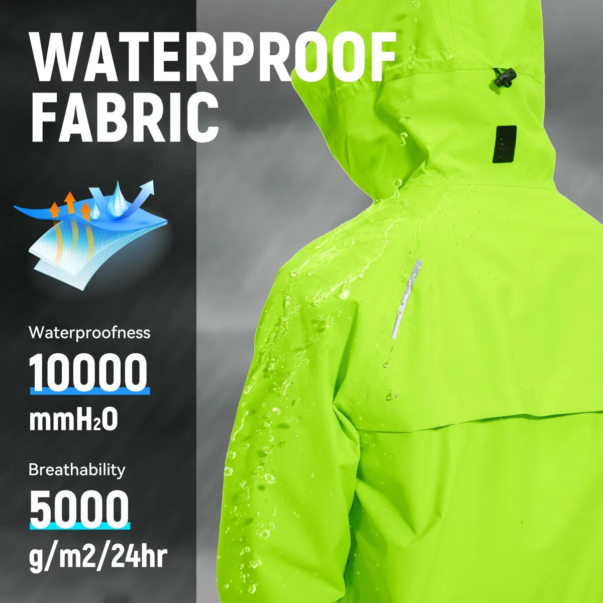 baleaf Herren Regenjacke Fahrradjacke Wasserdicht Outdoorjacke Windbreaker mit Kapuze 10000mm H2O Wasserdicht Laufjacke Atmungsaktiv Wanderjacke