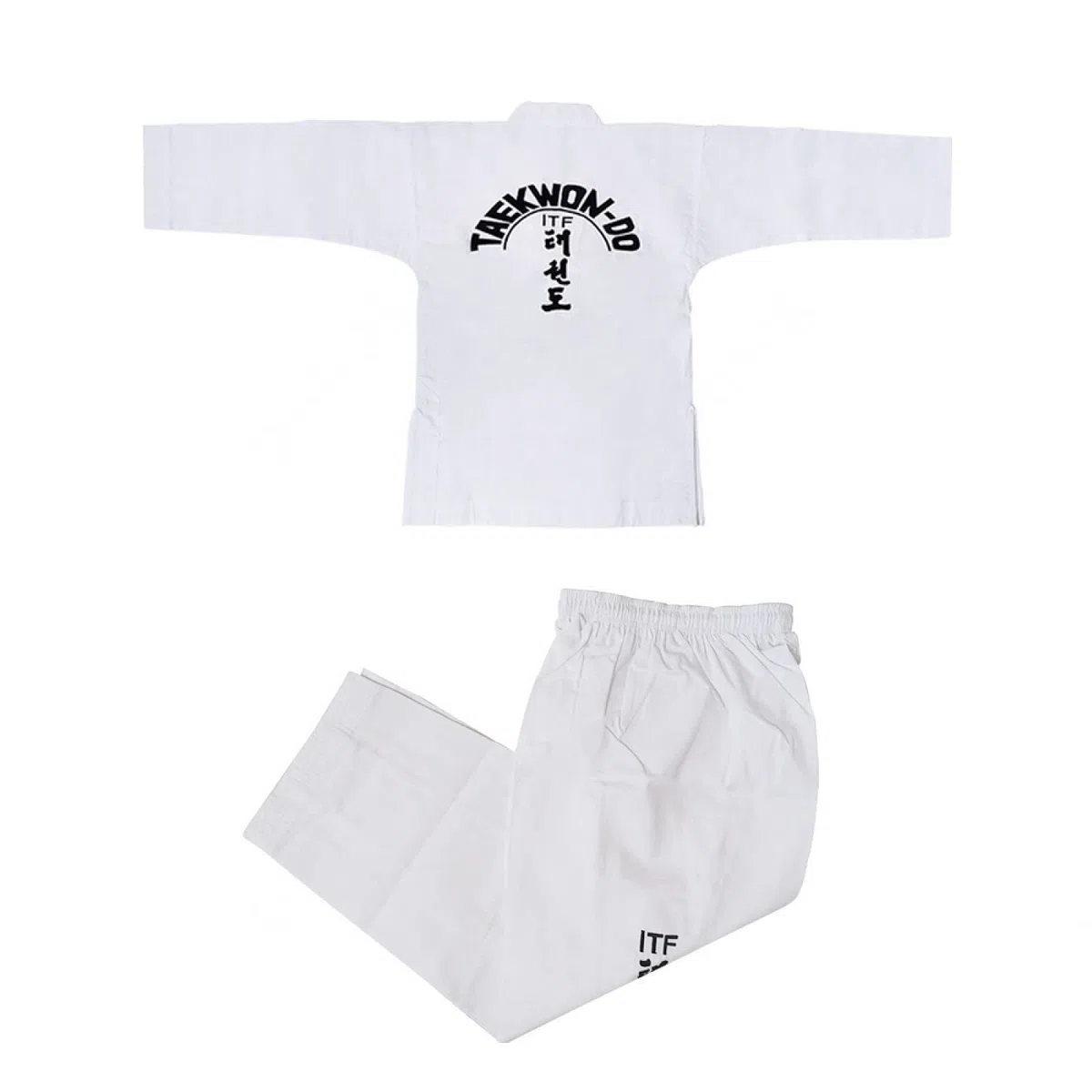 ITF Taekwondo Uniform Kinder Erwachsene Gestreifter Stoff Karate Gi Judo Anzug für Wettkampf und Training,White-160