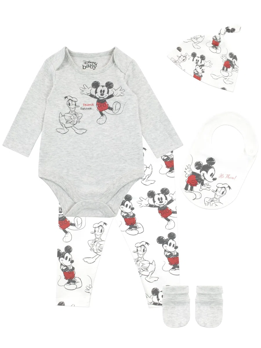 Disney Baby Jungen Mickey Mouse und Donald Duck Bodysuit mit Hut und Latz Outfit 5-teiliges Set Mehrfarbig 74