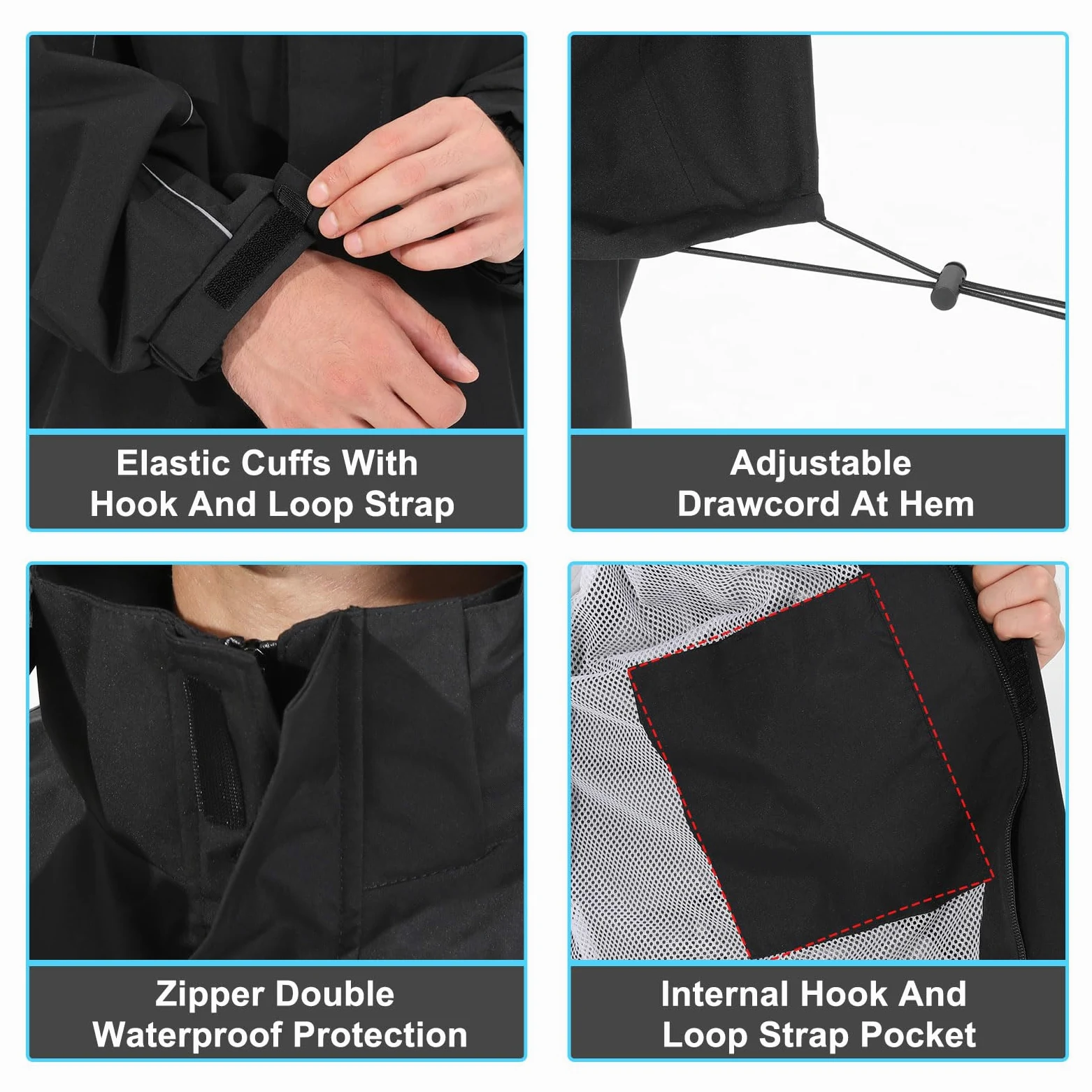 Regenanzug Herren, Wasserdicht Regenjacke Regenhose, Packbare Leicht Reflektierende Windjacke mit Kapuze, Atmungsaktiv Fahrrad Regenmantel für Outdoor Wandern Camping