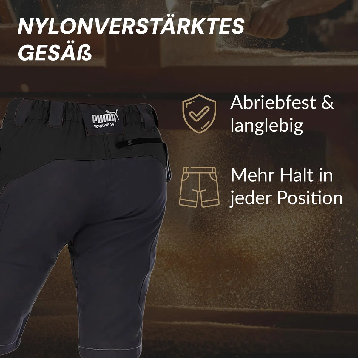 PUMA Workwear Pro-One Shorts Herren - Wanderhose kurz für Männer - Verstärktes Nylon für Langlebigkeit - Trekkinghose mit 4-Wege Stretch - Mit D-Ring am Bund - Outdoor Hosen