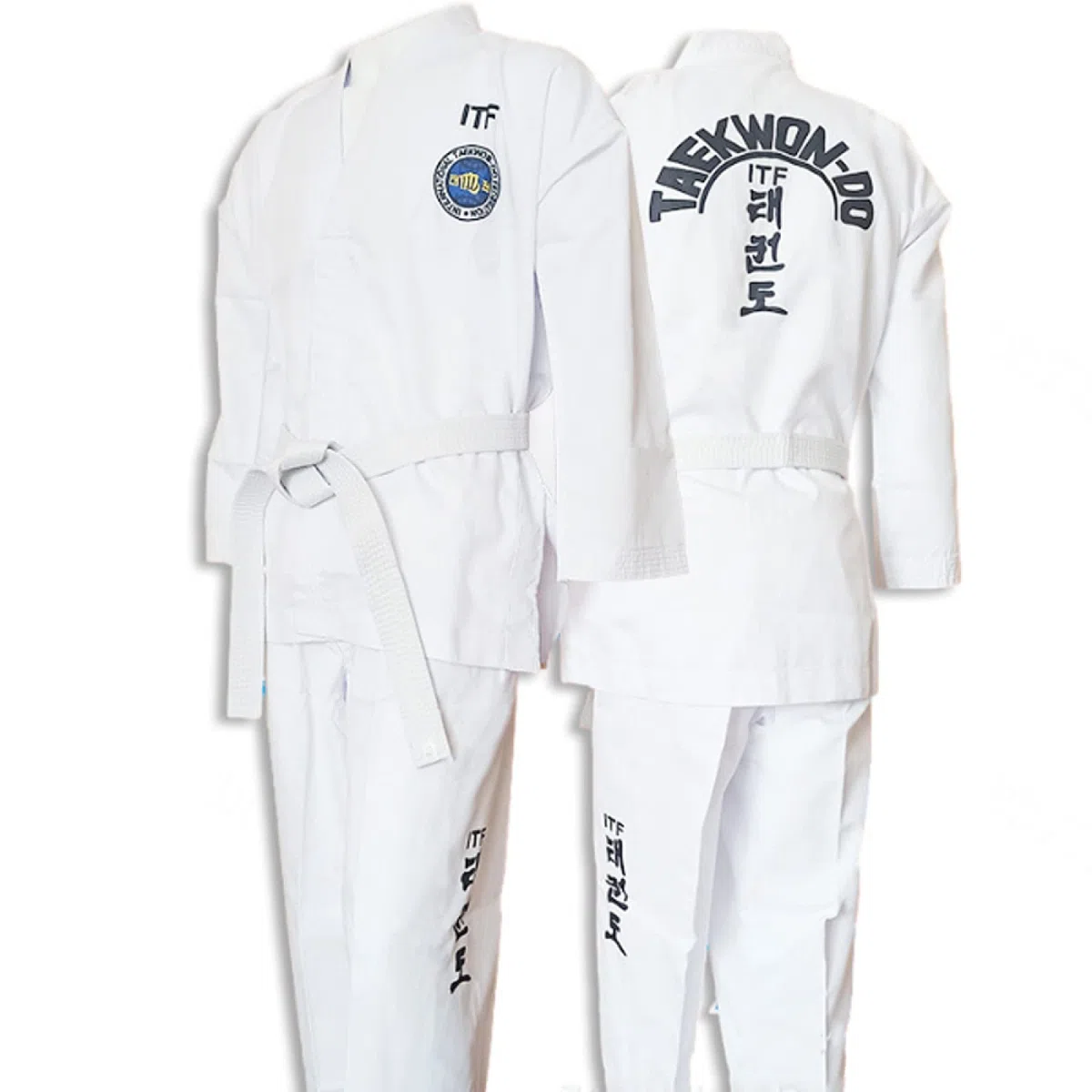ITF Taekwondo Uniform Kinder Erwachsene Gestreifter Stoff Karate Gi Judo Anzug für Wettkampf und Training,White-160