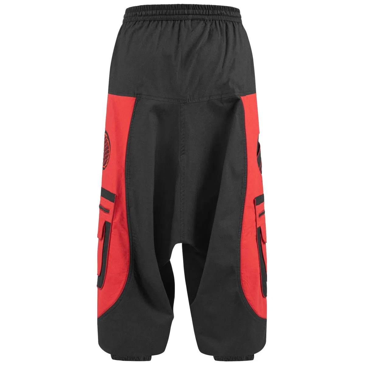 Kunst und Magie Flower of Life Hippie Haremshose Goahose Cargohose, Größe:5XL, Farbe:Schwarz/Rot