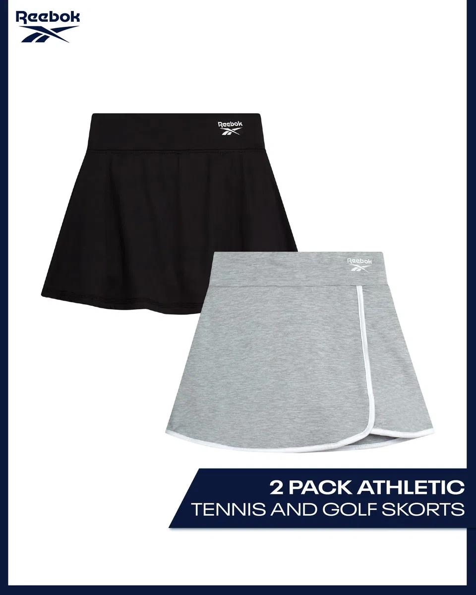 Reebok Mädchen-Skorts, athletischer Skort für Mädchen, atmungsaktiv, Sommer-Skorts, Activewear, athletische Röcke für Workout, Sport, 2 Stück
