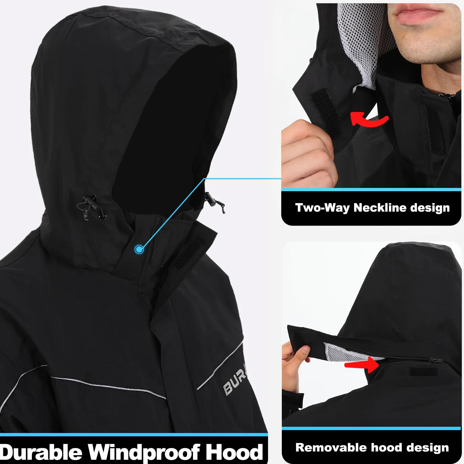 Regenanzug Herren, Wasserdicht Regenjacke Regenhose, Packbare Leicht Reflektierende Windjacke mit Kapuze, Atmungsaktiv Fahrrad Regenmantel für Outdoor Wandern Camping