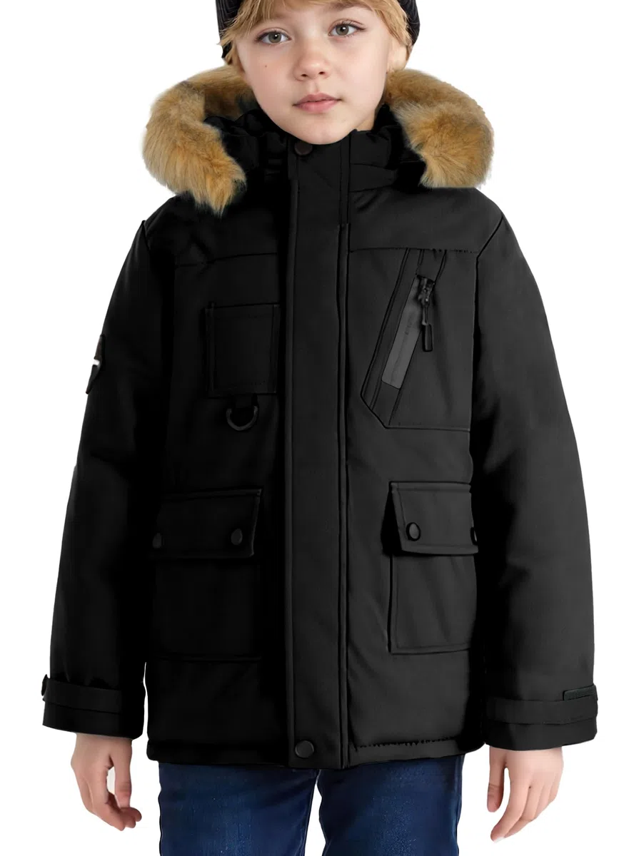 SEAUR Winter Parka Jungen Wintermantel Dick Kinder Winterjacke Warm Mantel Outdoor Jacke mit Abnehmbarer Kapuze 120-170CM, 5-14 Jahre