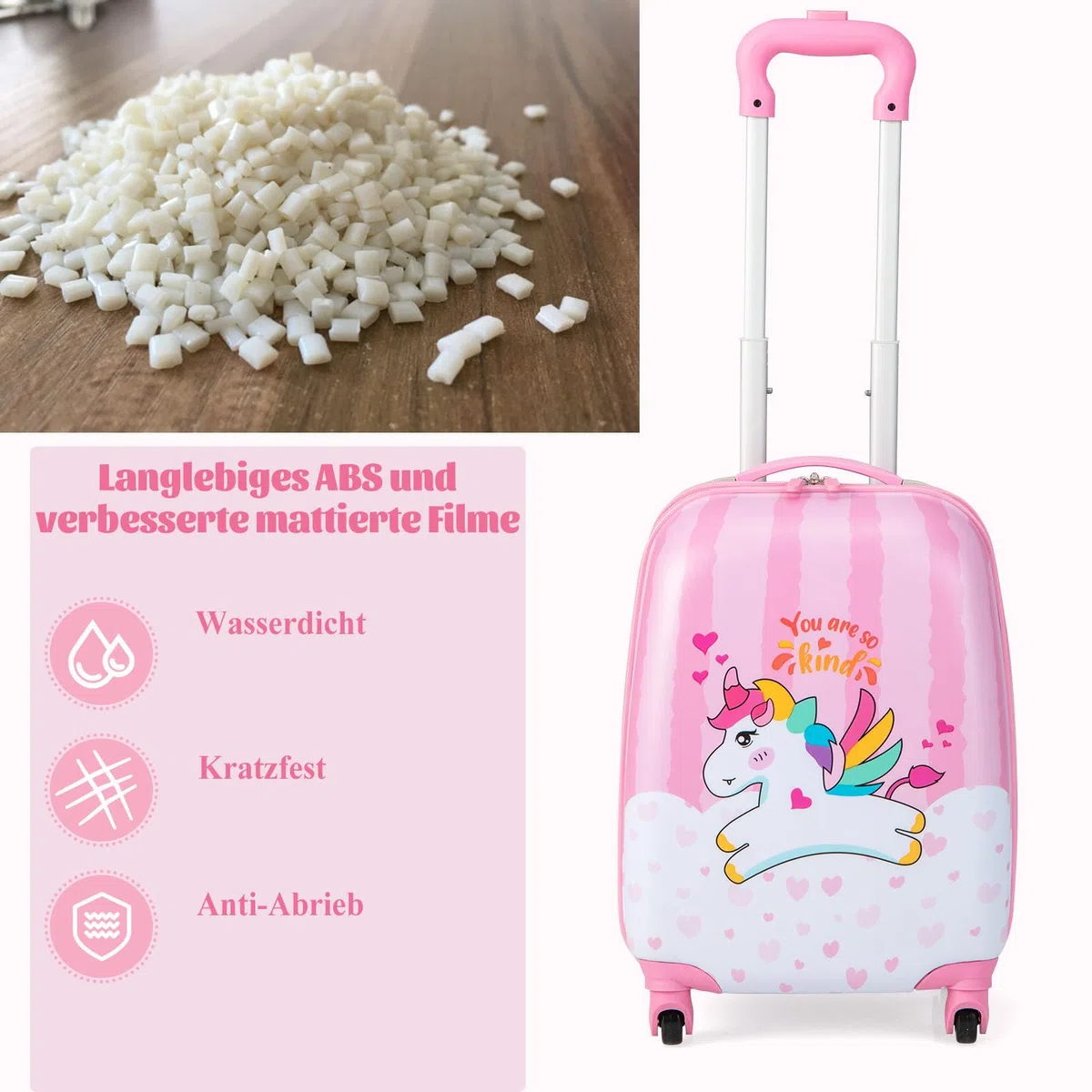 SOARS Kinderkoffer & Rucksack, Kindertrolley mit Rollen & verstellbarem Griff, Koffer Set, Kindergepäck, Reisekoffer Kinder Jungen & Mädchen, für Spielzeug, Kleidung (Einhorn A, 12"+16")