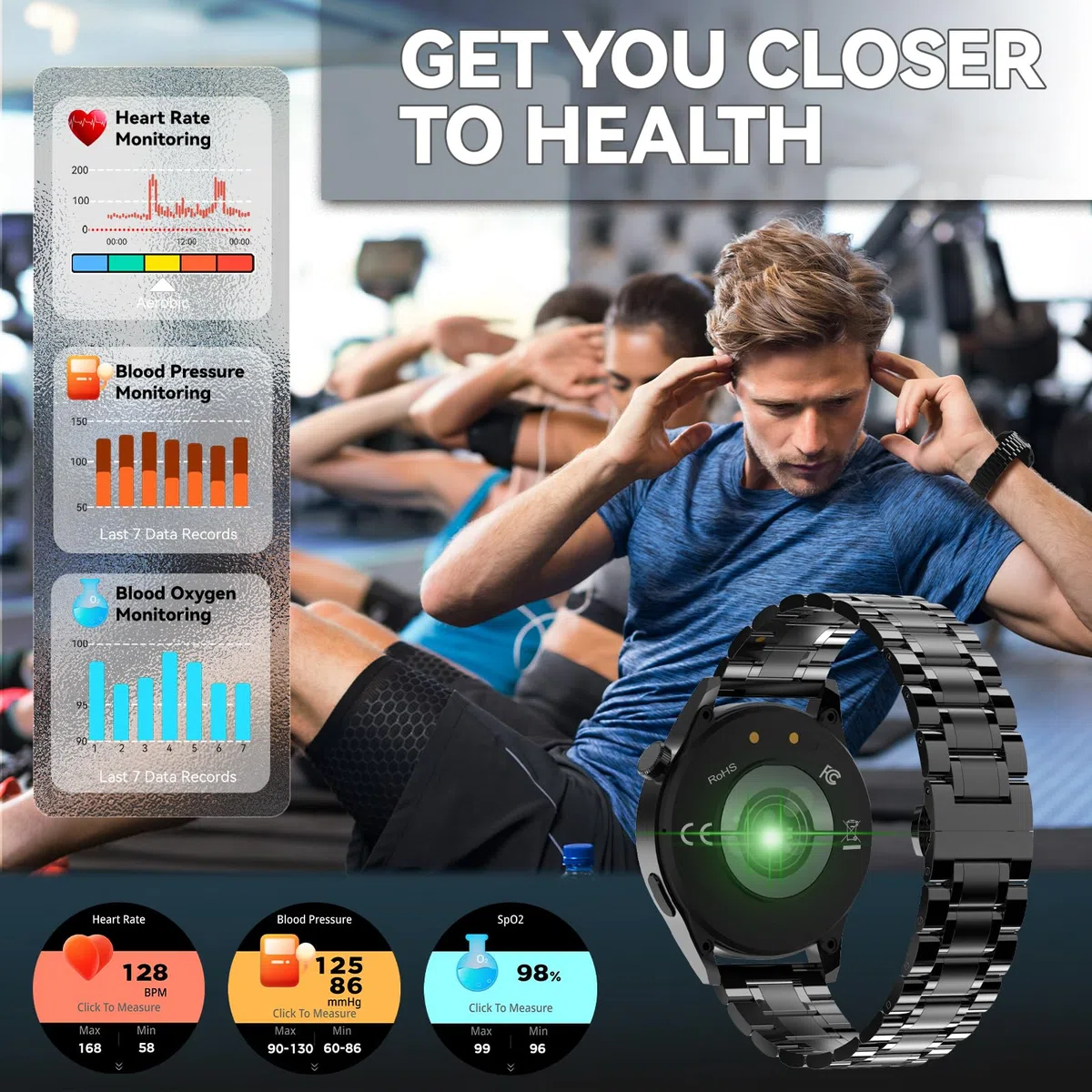 Smartwatch Herren mit 3 Uhrgürteln, Smartwatch mit Anruf-, Sprachassistent-und Nachrichtenfunktionen, Business-geeignet, über 100 Sportmodi, Sportuhr für Android und iOS, Schwarz