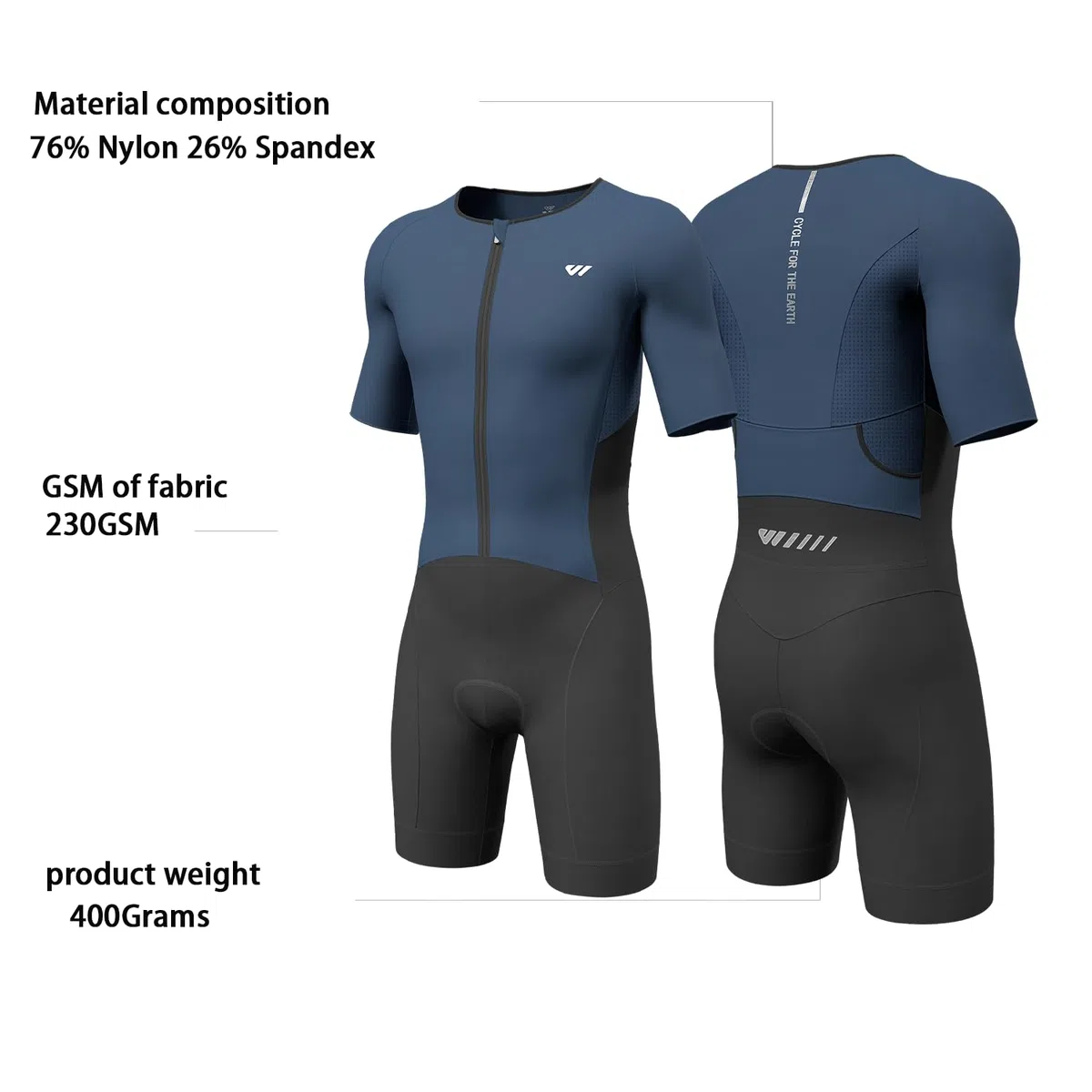 Wulibike Triathlon Anzug Herren Trisuit Kurzarm,Hohe Elastizität atmungsaktiv schnelltrocknend Tri Suit Triathlonanzug für Herren Rennen und Triathlon Wettkämpfe Blau 2025 XL