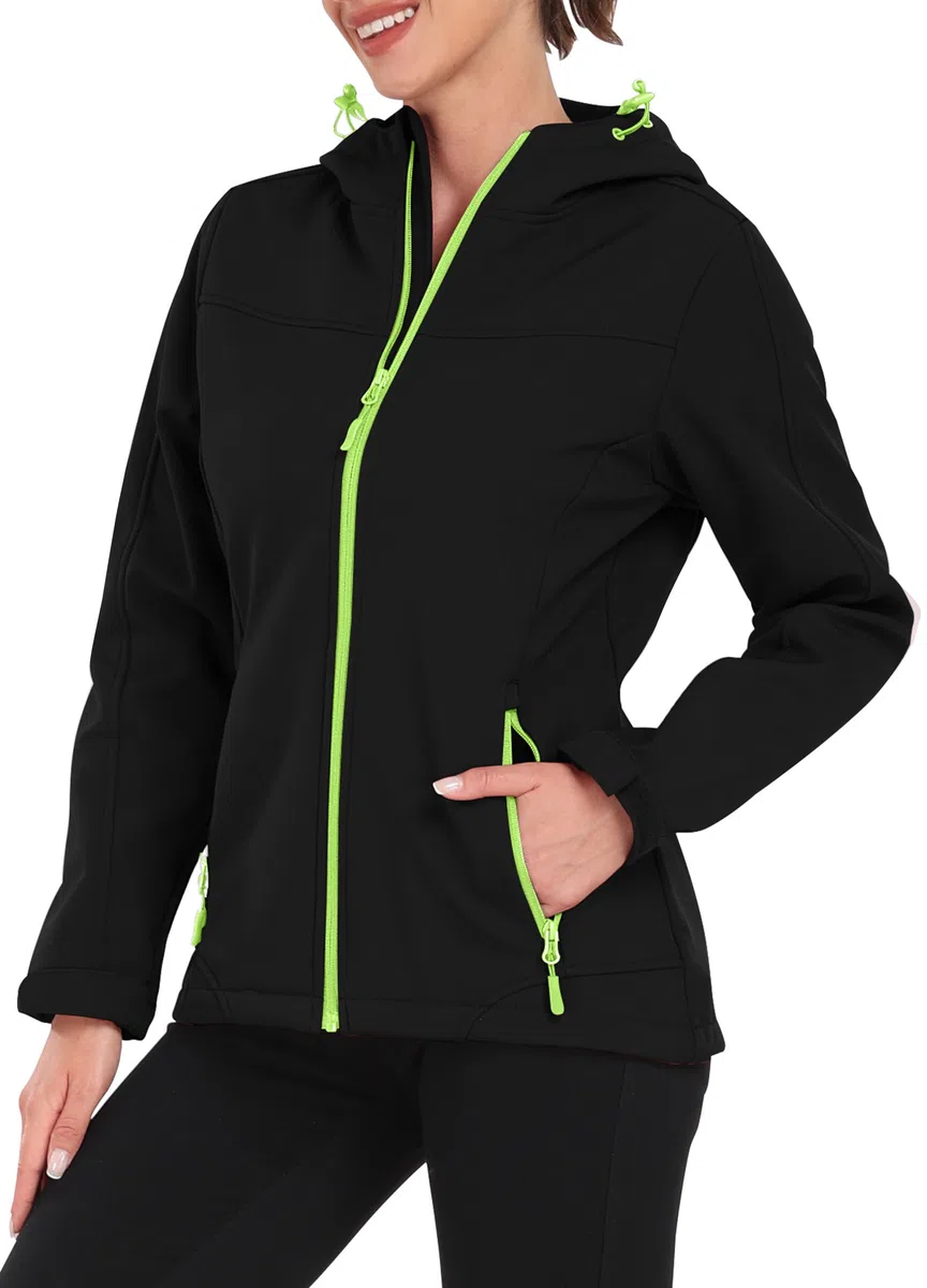 Softshelljacke Damen Wasserdichte Übergangsjacke Atmungsaktive Regenjacke Winddichte Jacke Gefüttert Kapuze für Outdoor Wandern S-3XL