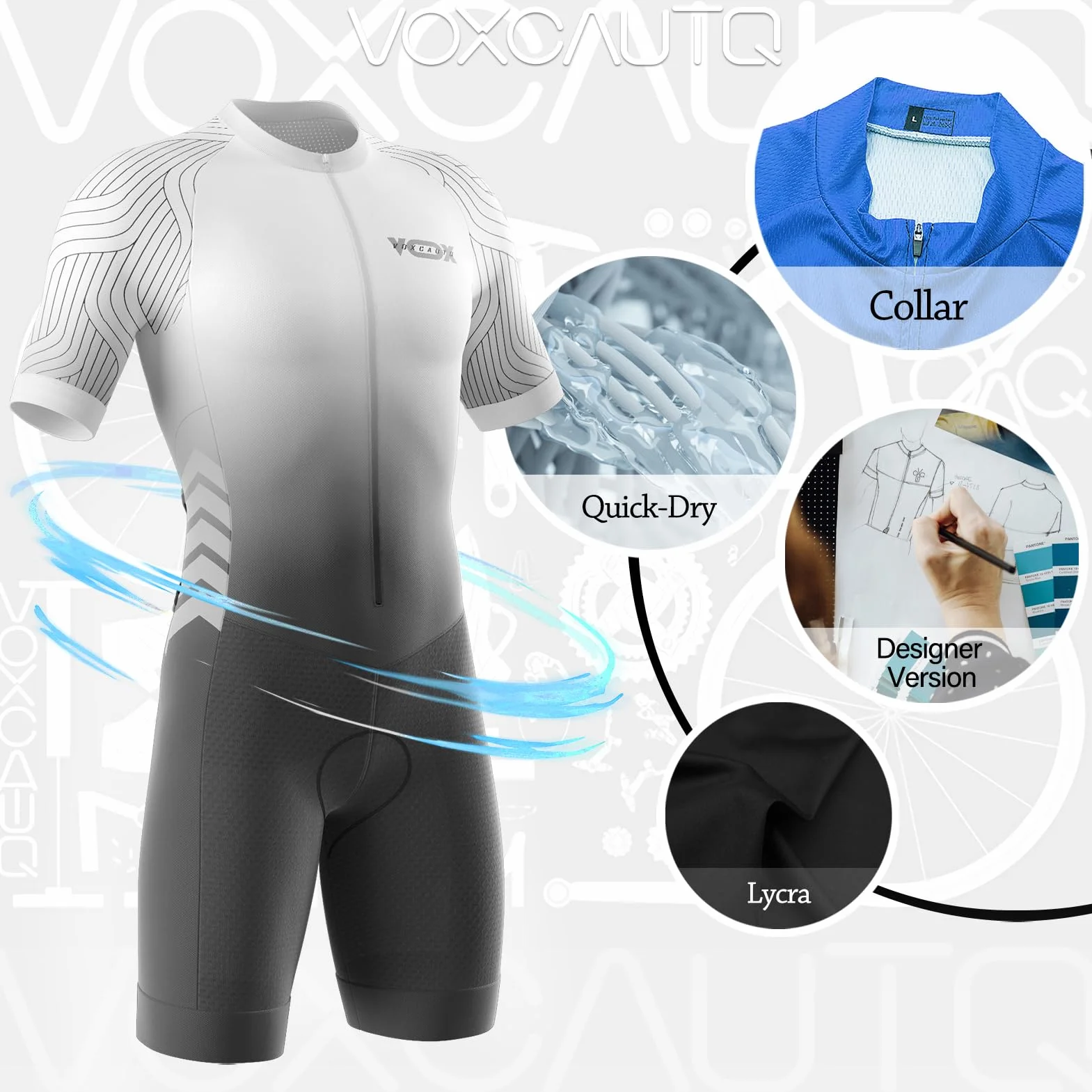 Triathlon Anzug Herren,Trisuit Einteiler,Einteiliges Radtrikot,Gepolstert einteilig Trisuit Bike Short Trisuit Einteiler für Wettkampf,Herren Fahrrad Skinsuit
