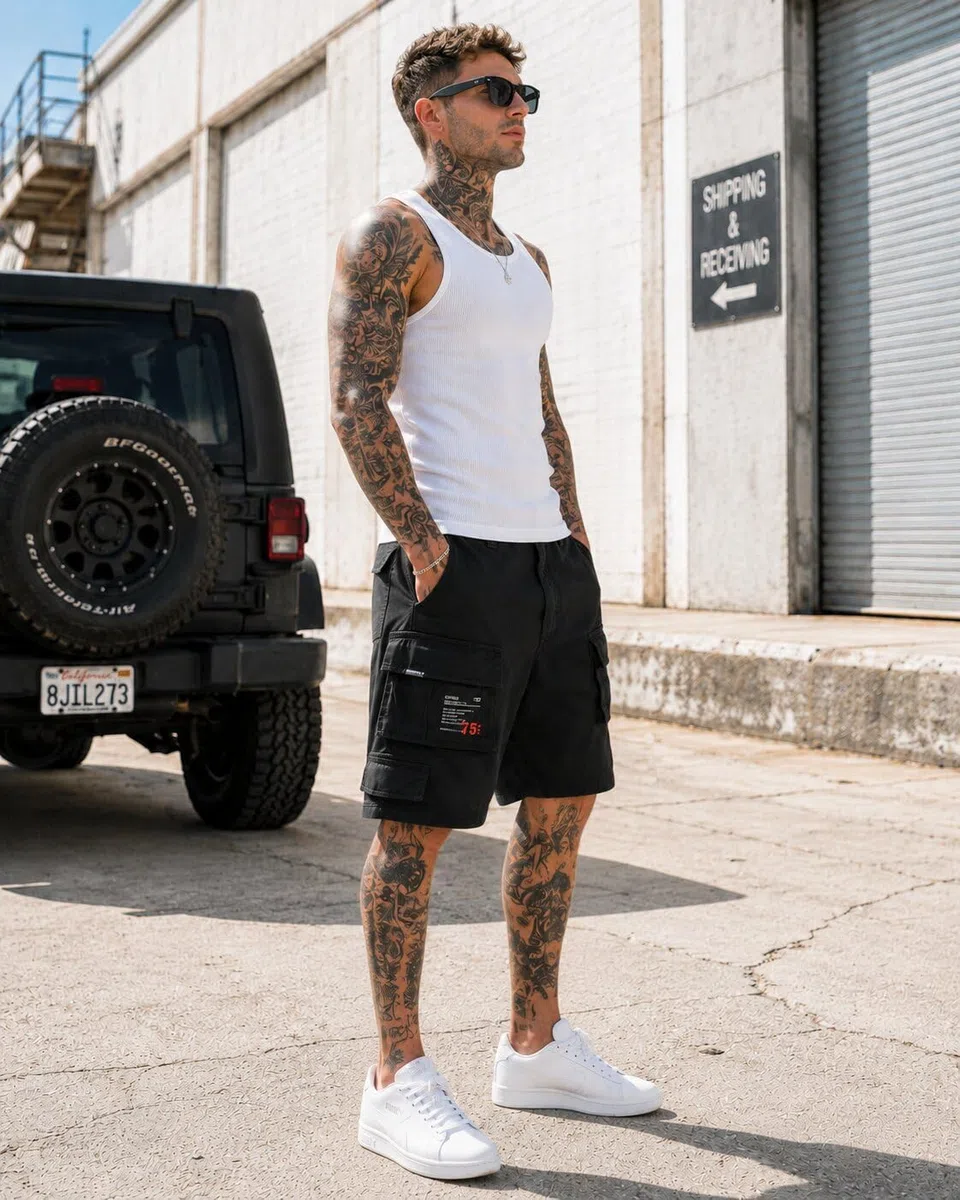Trooper Cargo Shorts Herren – 100% Baumwolle, Robuste Militär Shorts mit vielen Taschen, Bequeme Outdoor Freizeit Arbeit Short