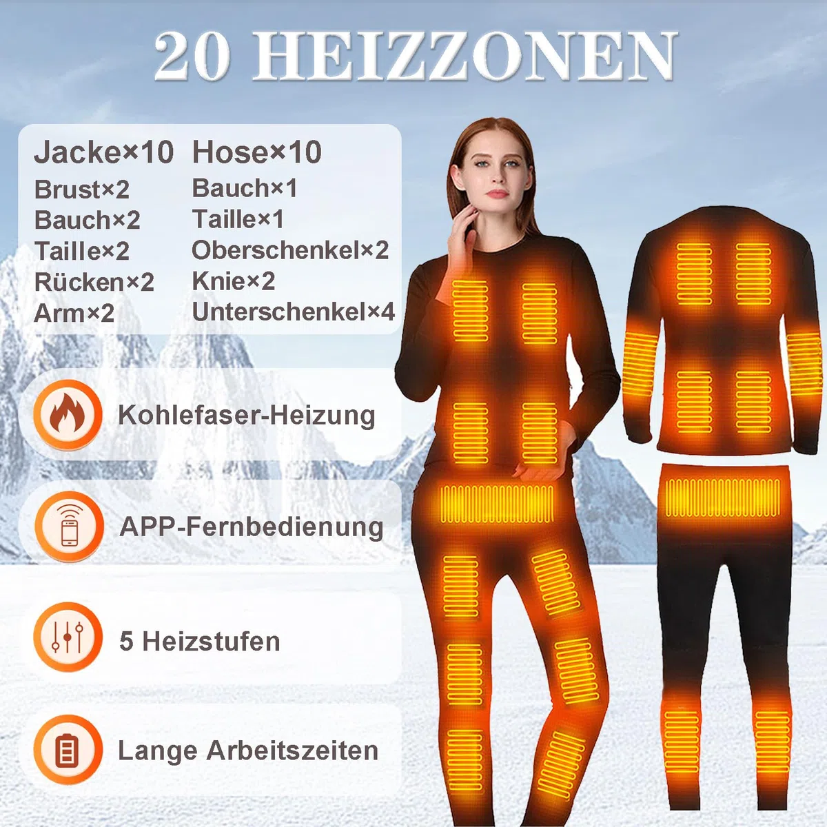 Beheiztes Thermo-Unterwäsche-Set Mit APP-Steuerung Smart Electric Heating Long Johns Fleece Gefütterte Basisschicht