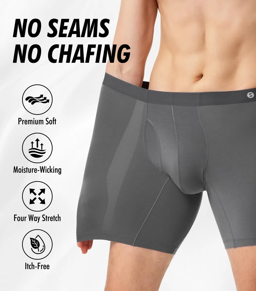 Separatec Herren-Unterwäsche mit separatem Beutel, feuchtigkeitsableitend, Micro-Modal, nahtlos, weiche Unterwäsche mit Eingriff, 4 Stück