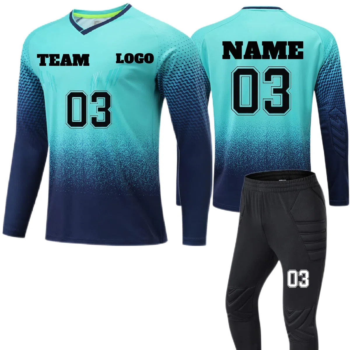 Fußball-Torwarttrikot für Herren Kinder, Torwart Trikot Set Damen Langarm & Hose Individuelles Personalisiertes Trikot Mit Name + Nummer + Logo Jungengeschenk