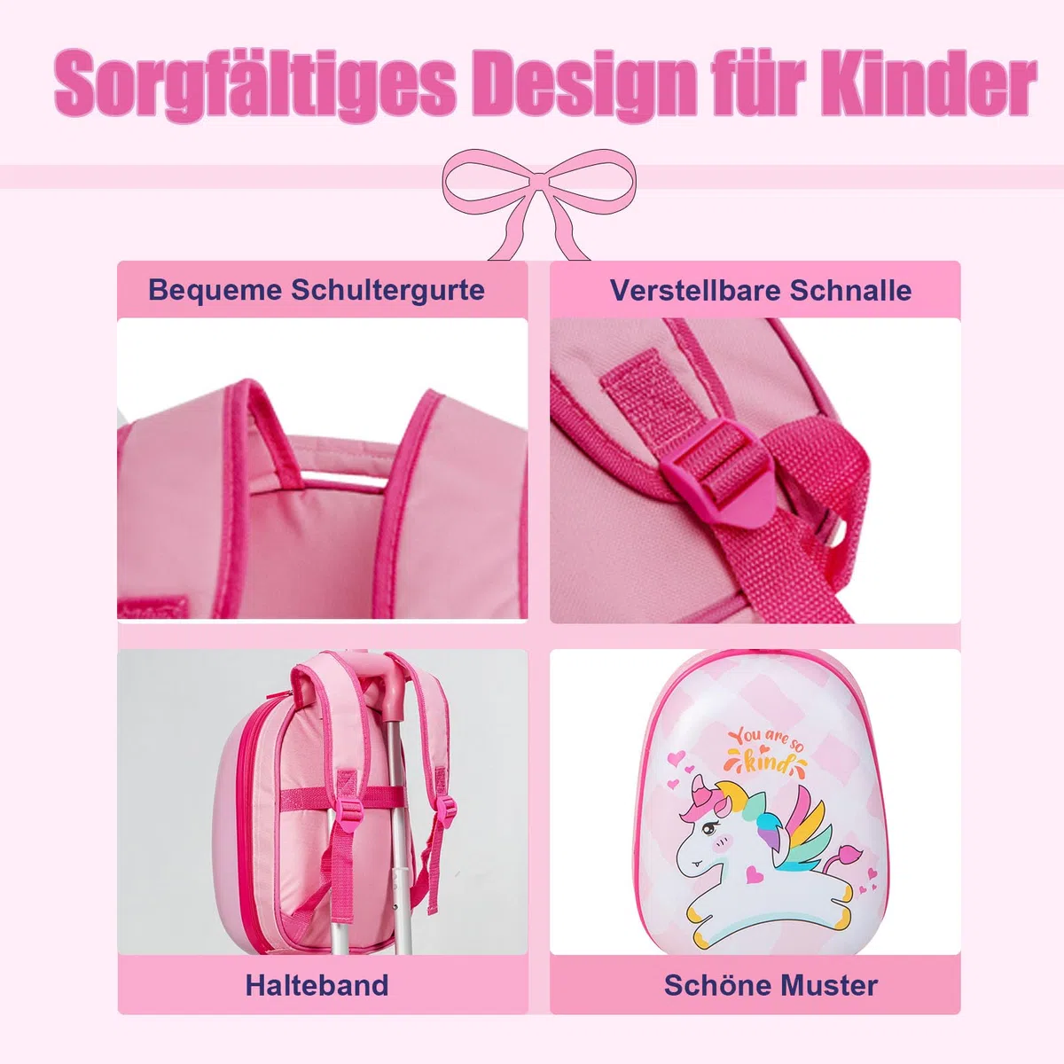 SOARS Kinderkoffer & Rucksack, Kindertrolley mit Rollen & verstellbarem Griff, Koffer Set, Kindergepäck, Reisekoffer Kinder Jungen & Mädchen, für Spielzeug, Kleidung (Einhorn A, 12"+16")