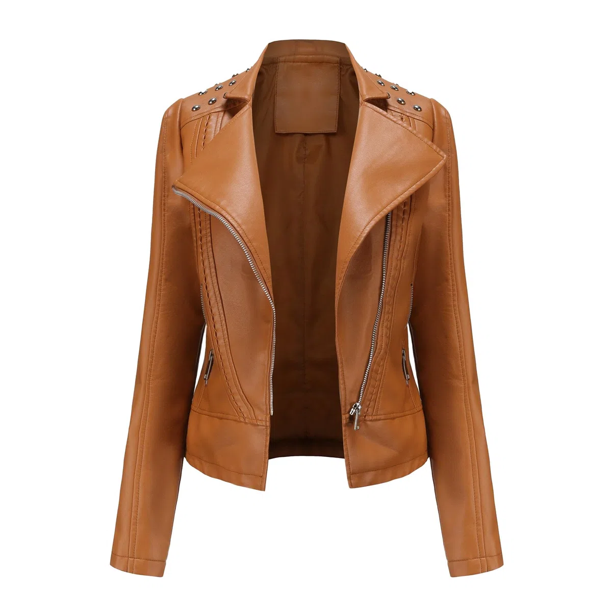 Damen Lederjacke mit Kurze Leichte Reverskragen Bequeme Kunstlederjacke Casual Bikerjacke für Frühling Sommer