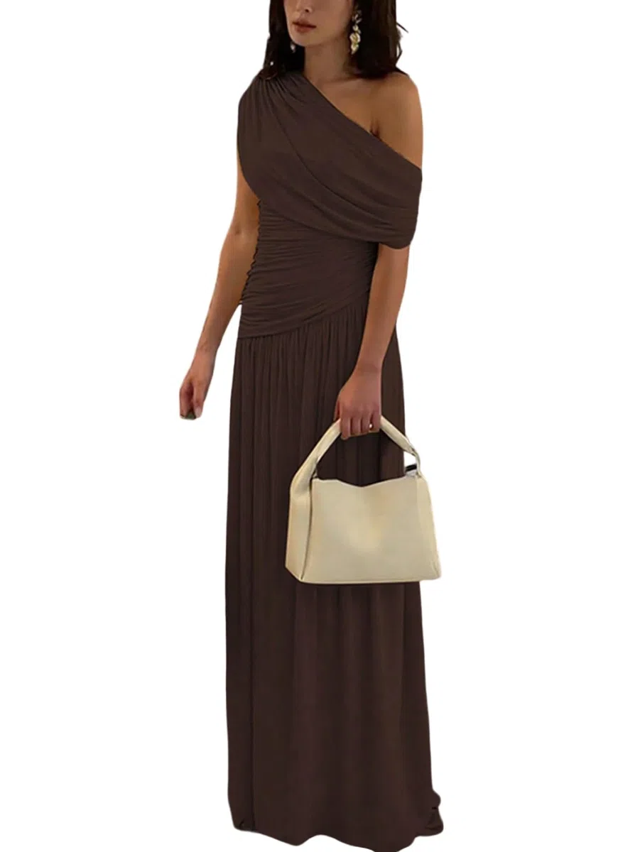 SweatyRocks Kleid Damen Lang Figurbetont Abendkleid Cocktailkleid Schulterfrei Hocherzeitkleid Maxi Partykleid Festival Outfit Faltenkleid