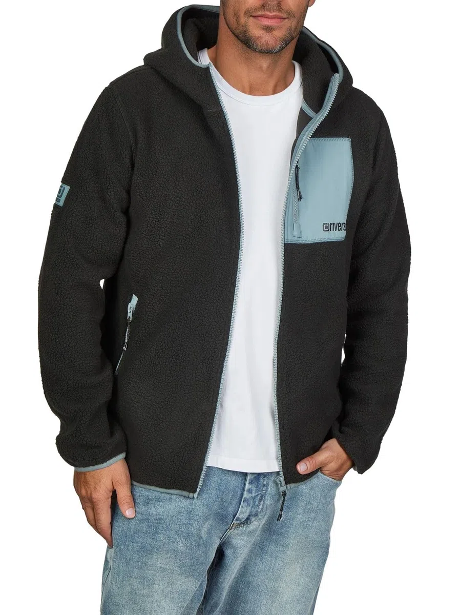 riverso Fleecejacke Herren mit Kapuze Regular Fit RIVLennox Teddyfleece Kapuzenjacke Winterjacke Übergangsjacke Stehkragen Schwarz Grün Grau S M L XL XXL 3XL 4XL 5XL
