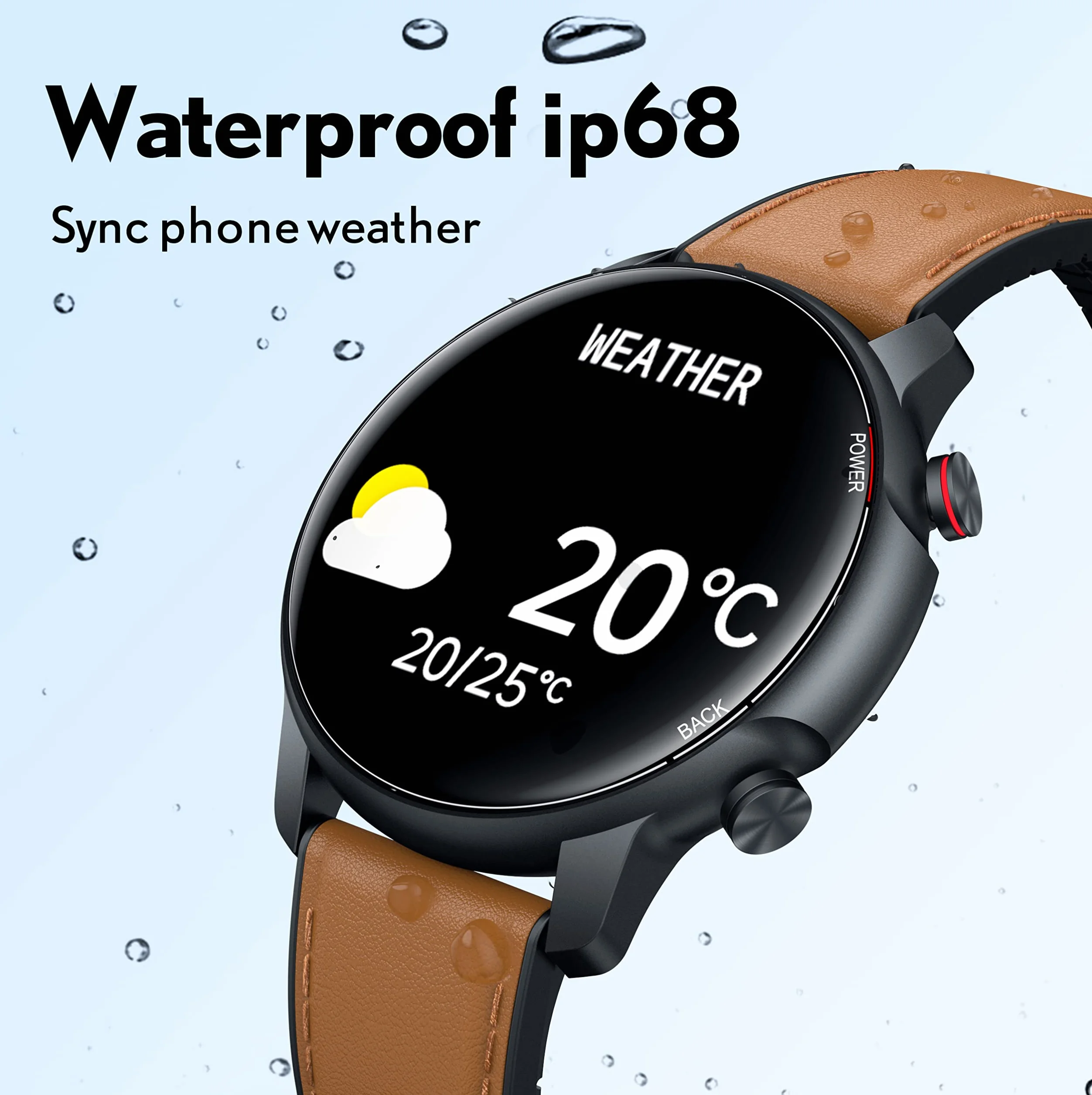 Smartwatch Herren Fitnessuhr Armbanduhr Uhr - 1,32 Zoll Runde Männer Sportuhr Wasserdicht ip68 Schrittzähler Blutdruckmessung Pulsmesser Kalorienzähler Bluetooth Kompatibel Android mit ios (Braun)