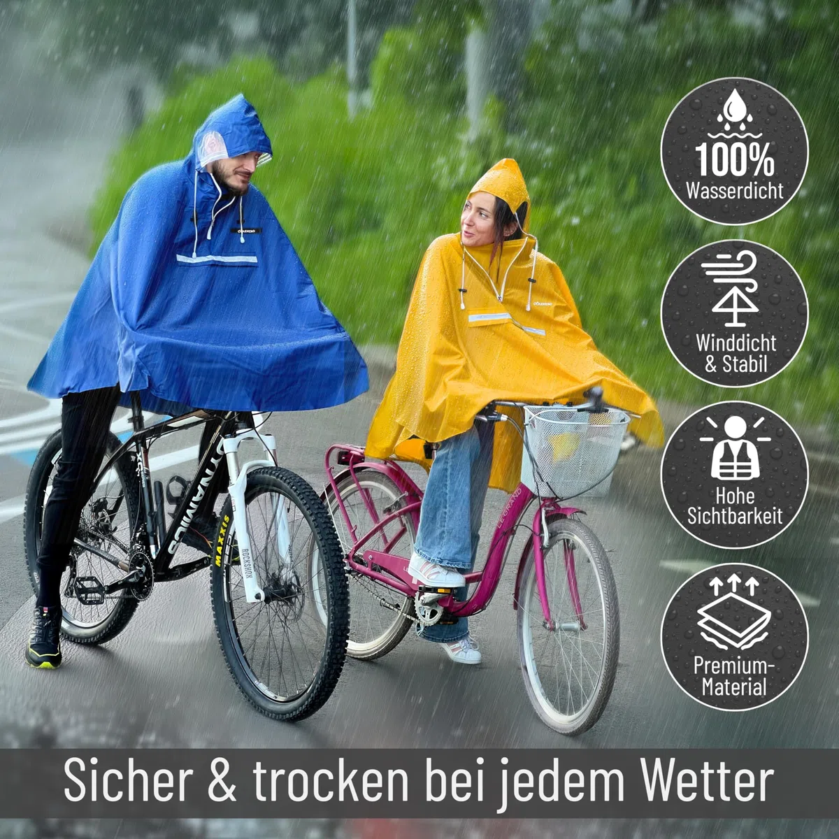 Regenponcho Fahrrad extra wasserdicht und robust - TEST SEHR GUT - Premium Regencape Fahrrad mit Reflektoren, Sichtfenster - Regenbekleidung als Regenponcho Herren und Damen - Regenjacke