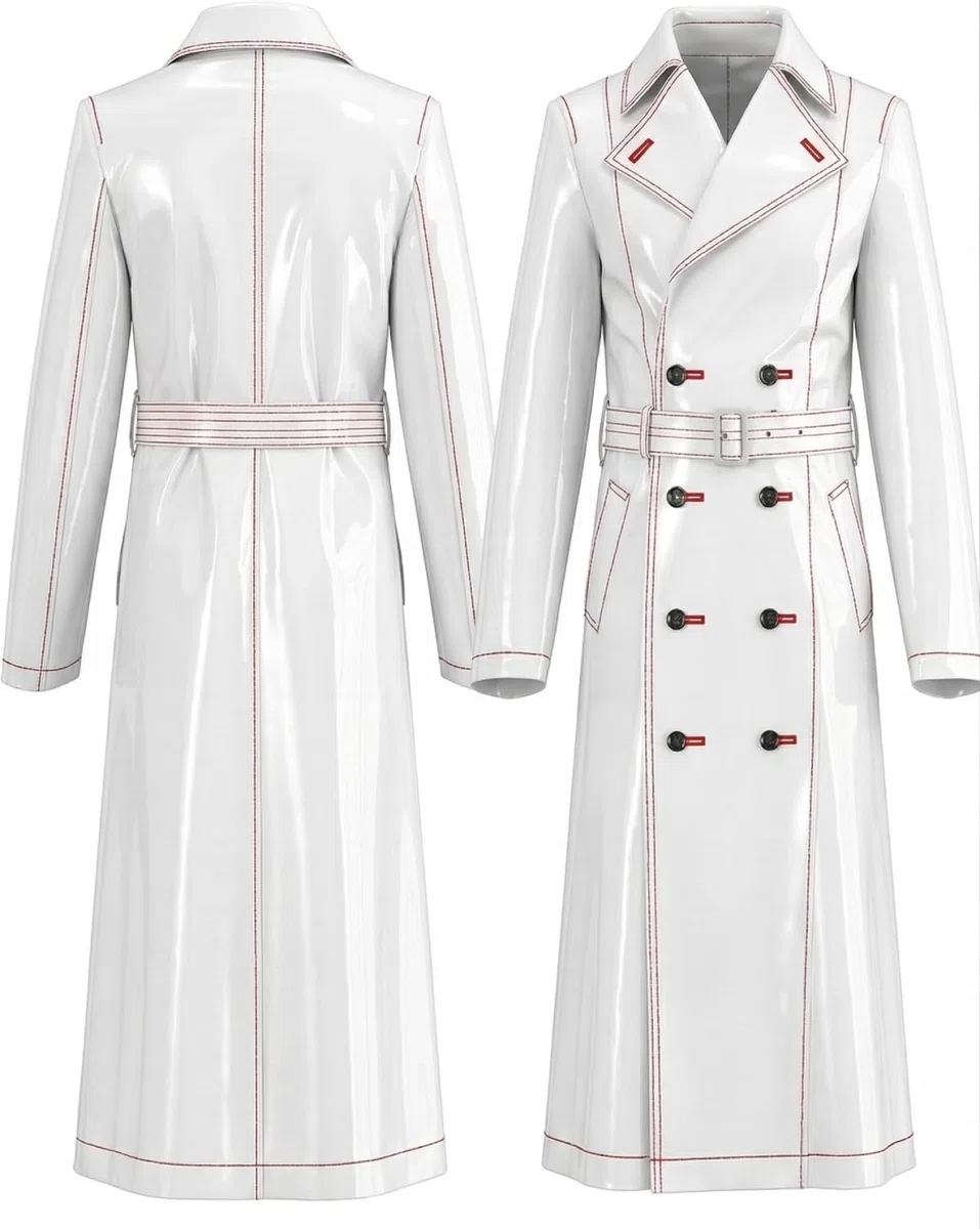 Fancyd Schwarzer PVC-Trenchcoat für Damen, glänzender Vinyl-langer Mantel, glänzende PVC-Jacke für Damen