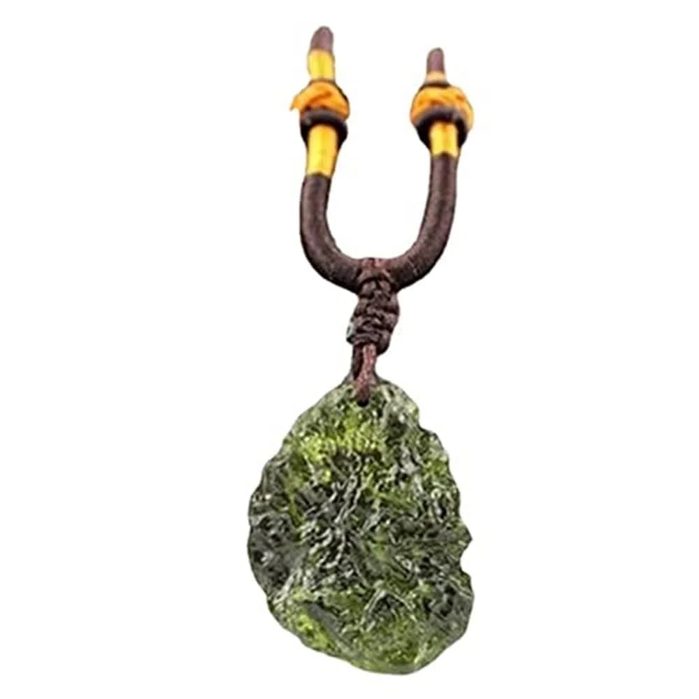 DYFUHO Moldavit Kristall Meteorit,Rohstein Tektit Halskette,Tschechische Meteorit Anhänger,Raue Edelstein Halskette,Grün