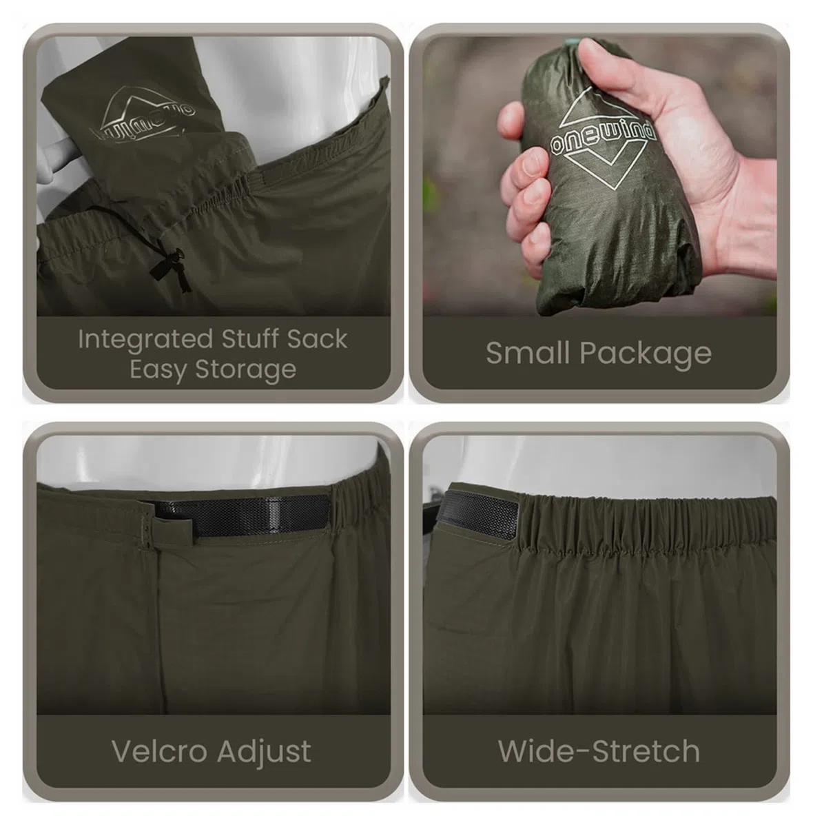 onewind Regenrock für Männer und Frauen Halber Poncho Wasserdicht Ultraleichte Nylon Regenhose Kilt Winddichte Regenbekleidung Liner für Camping Wandern