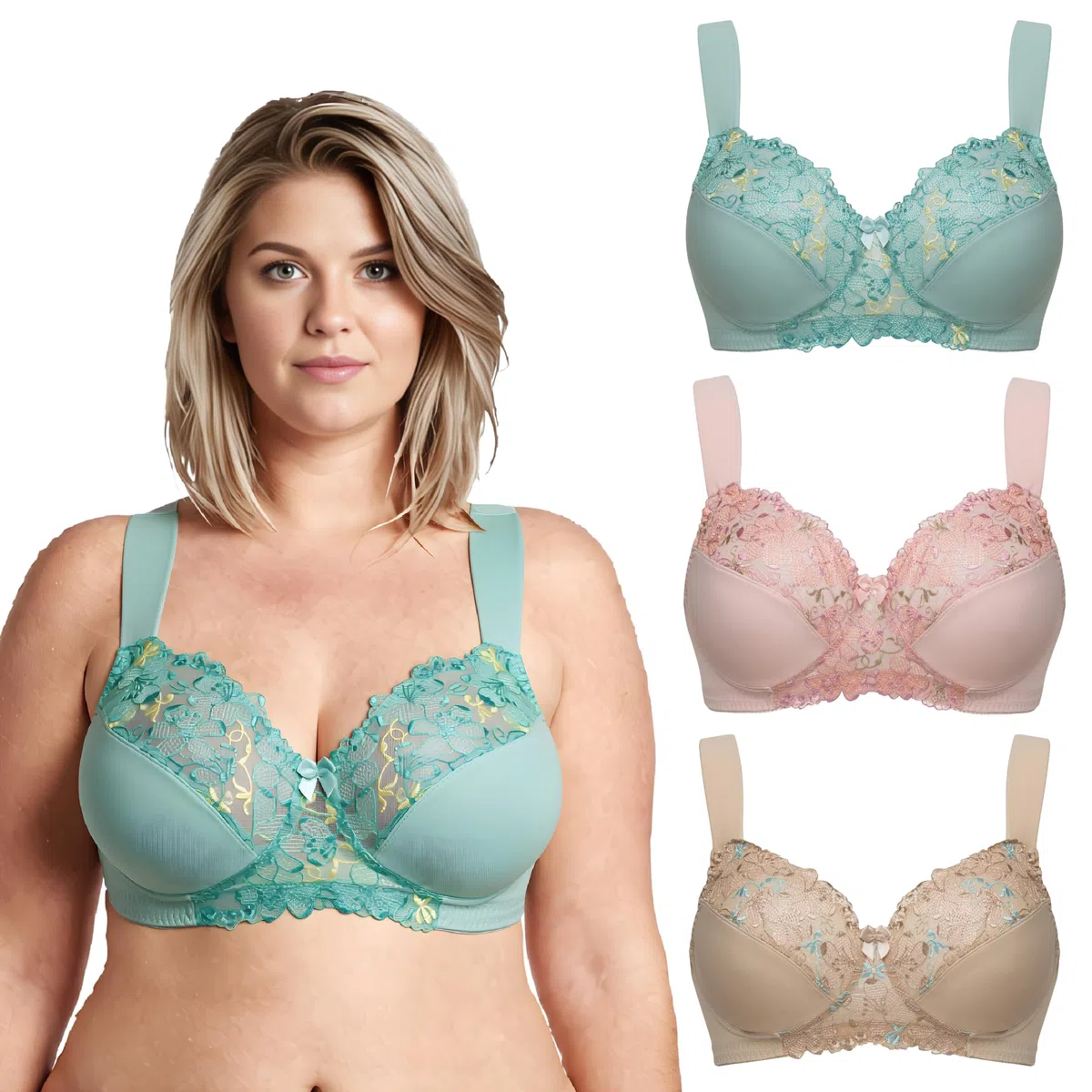 Curve Muse Übergröße Minimizer Ungefüttert Drahtloser BH mit Spitzenstickerei-3er Pack