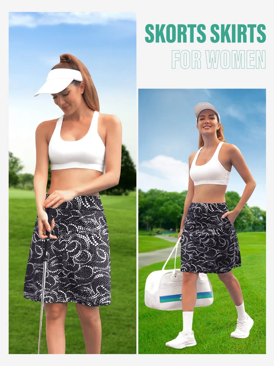 Kimmery Golfröcke für Damen, knielang, 50,8 cm, Skorts, Röcke mit 3 Taschen, geteilter Saum, Sportröcke, Größen M-3XL