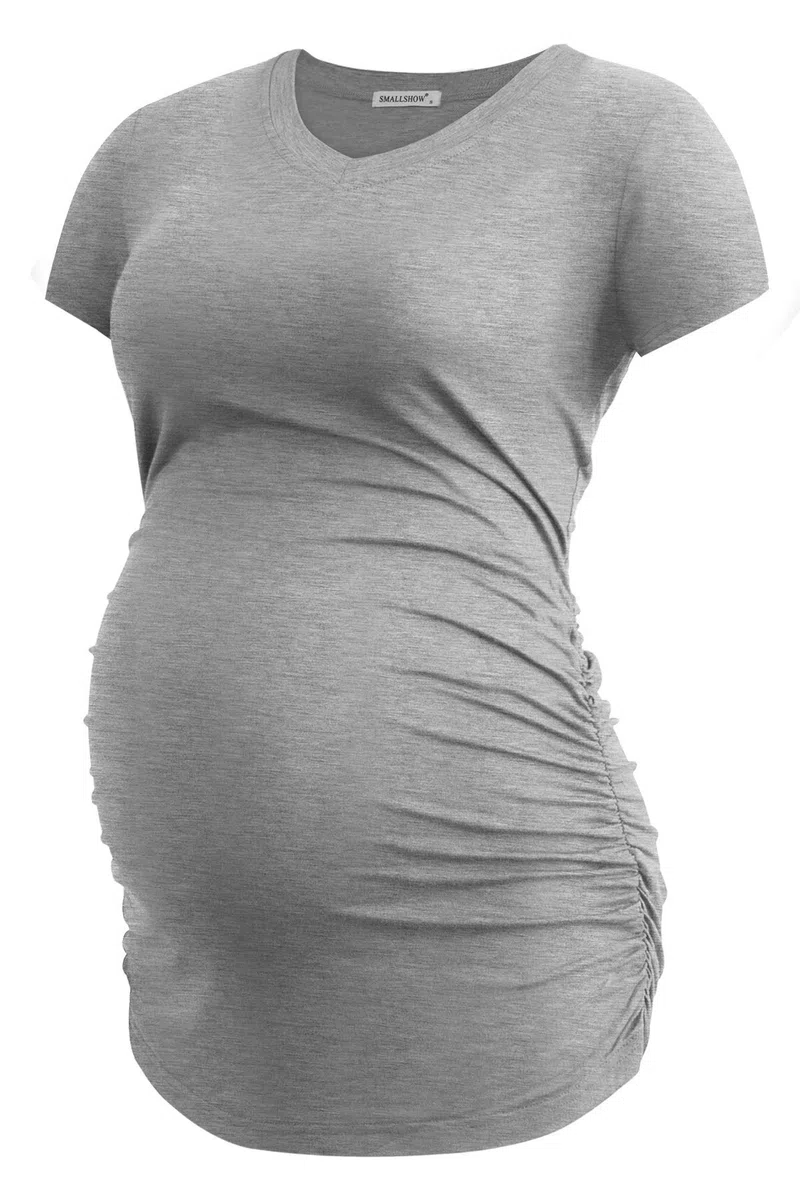 Smallshow Damen Umstandstop V Hals Schwangerschaft Seite Geraffte Umstandskleidung Tops T Shirt 3 Pack